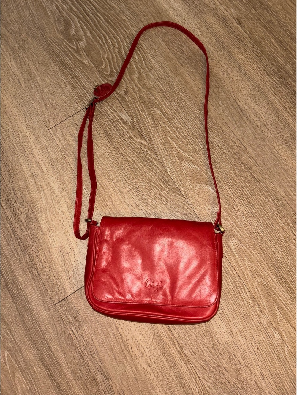 Vintage GIGI Red Leather Crossbody Flap Bag - Organizer Purse D13